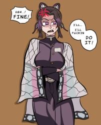 adult anger_symbol anger_vein angry_face arms_crossed demon_slayer demon_slayer_uniform english_text female female_only fully_clothed haori kimetsu_no_yaiba kochou_shinobu lexcondart looking_away
