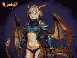 ai_assisted ai_generated animated animation armor armored_female aseprite_(artwork) dragon_girl gigatsu horns limited_palette panties pixel_animation pixel_art tail twitching wings