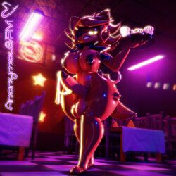 3d_(artwork) absurd_res animatronic anonymousfm anthro areola balls big_balls big_breasts big_penis bodily_fluids breasts canid canine checkered checkered_floor chest_tuft cum digital_media_(artwork) erection eye_patch eyewear fexa_(cryptiacurves) five_nights_at_freddy's fox foxy_(fnaf) fredina's_nightclub futanari genital_fluids genitals glowing glowing_eyes gold_(metal) gold_tooth hi_res huge_balls huge_breasts huge_cock humanoid_genitalia humanoid_penis inside intersex looking_down low-angle_view machine mammal mile nipple_piercing nipples one_eye_obstructed penis piercing pupils robot scottgames slit_pupils solo standing tail thick_thighs tuft wide_hips yellow_eyes