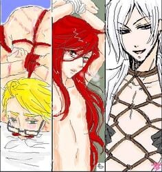 3boys ash(kuroshitsuji) bondage grell_sutcliff kuroshitsuji male_only pixel_art red_hair ronald_knox rope rope_bondage tagme yaoi