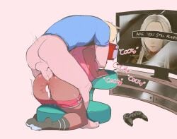 1boy after_vaginal anal artist_self-insert ass backsack balls bent_over black_skin bored cameo casual clothed_sex commentary controller cum_in_pussy cumdrip cup dark-skinned_female dark_persona dark_skin dolphin_shorts edelgard_von_hresvelg english_commentary english_text faceless faceless_male female female_only fire_emblem fire_emblem:_three_houses from_behind fucked_silly game_controller gamepad glasses gold_hairband hair_bun hairband highres hypnosis imminent_interracial imminent_sex instant_loss interracial_sex kneeling large_penis light-skinned_male light_skin lube mind_control nintendo original pantylines penis pink_shirt pink_shorts playing_games pussy pussy_juice real_life shirt short_hair short_shorts shorts shorts_pull single_hair_bun socks speech_bubble t-shirt tech_control television testicles the_truth thiccwithaq thighs tsona_(nyantcha) uncensored updo white_skin