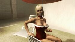 3d blonde_hair breasts christmas_outfit corset female hitman hitman_blood_money io-interactive photoshoot red_corset screenshot sexy short_hair studio video_games white_skin