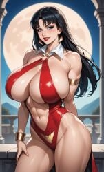 ai_generated black_hair blue_eyes mature_female slingshot_swimsuit vampirella