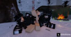 !! 2girls 3d black_hair blackhornzz bottomless campfire clothed_sex clothing female female/female female_only half-dressed half_naked leg_up lesbian_sex military military_uniform outdoors pussy pussy_juice request roblox robloxian scissoring sex snow tagme thighs twitter_username winter yuri