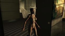 3d angel angel_halo angel_wings big_breasts black_hair bondage bondage_gear bondage_outfit breasts cleavage eve_(hitman_blood_money) female female_focus halo hitman hitman_blood_money huge_breasts io-interactive large_breasts official_art open_door screenshot sling_bikini tied_hair video_games white_skin