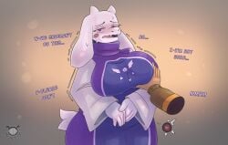 2d 2d_(artwork) 2d_artwork belty42 big_breasts breasts breasts deltarune dialogue disembodied_hand groping groping_breasts human nervous questionable_consent text toriel toriel_(undertale) undertale undertale_(series)