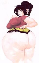 1girls ass big_ass big_breasts big_thighs breasts ear_piercing female pebuhsart shorts thighs