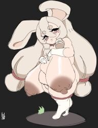 beauty_mark bunny_ears bunny_girl large_breasts oc puffy_nipples sagging_breasts shortstack socks tagme white_hair