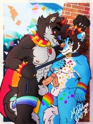 balls body_tattoo bracelet canid canine canis cape clothed clothing collar dantalos demon duo frottage genitals hi_res humanoid_genitalia humanoid_penis hybrid intimidation jewelry leash leash_pull leashed_collar legband lgbt_pride lgbt_pride_month male male/male mammal mrdarknesswolf mrdarknesswolf_(character) nipple_piercing nipples penile penis penis_frottage penis_tip penises_touching piercing pride_color_clothing pride_colors public public_exposure romantic romantic_couple sex skimpy spiked_bracelet spiked_collar spikes touching_tips wolf