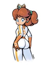 1girls ass big_ass bodysuit bonyungus clothing female handwear human mario_(series) mario_kart mario_kart_world nintendo official_alternate_costume png princess_daisy princess_daisy_(aero) signature