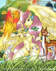 angel_bunny anthro anthrofied breasts deer fluttershy_(mlp) foxmainer friendship_is_magic my_little_pony nipples pegasus philomena phoenix pussy rabbit smooth_skin wings