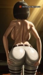 ai_generated ass ass_focus ass_grab ass_support attack_on_titan back backboob bare_back belt black_hair bob_cut breasts brown_belt cameltoe dark-skinned_female dark_skin deep_skin facing_away female from_behind grabbing_own_ass hands_on_ass huge_ass indoors large_breasts light_rays median_furrow meitabuu mikasa_ackerman pants pole shingeki_no_kyojin shiny_skin short_hair shoulder_blades skindentation solo standing stripper_pole sunbeam sunlight sweat thigh_strap thighs topless white_pants