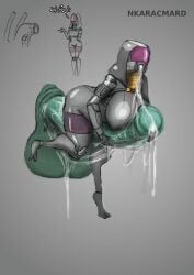 1girl1boy 2d alien alien_girl big_ass big_balls big_breasts big_penis color cum cum_from_mouth cum_on_balls cum_on_penis dialogue female geth helmet latex latex_suit mass_effect on_penis quarian spacesuit suit tali'zorah_nar_rayya