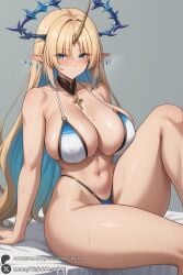 1female 1girls 2025 ai_generated artist_name bangs bare_shoulders big_ass big_breasts bikini blonde_hair blue_eyes blue_hair blush breasts cleavage closed_mouth collarbone colored_inner_hair covered_nipples curvy detached_collar elf female fleurdelys_(wuthering_waves) halo hi_res high_quality high_resolution highleg highleg_bikini highres horns huge_ass huge_breasts knee_up large_breasts long_hair looking_at_viewer multicolored_hair navel patreon patreon_username pointy_ears single_horn sitting skindentation solo sweat swimsuit thighs unjobdespiert watermark white_bikini wuthering_waves
