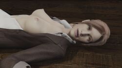 16:9 16:9_aspect_ratio 3d after_sex blue_eyes breasts breasts_out breasts_out_of_clothes brown_hair claire_redfield erect_nipples female female_focus looking_at_viewer looking_pleasured lying lying_on_back nipples on_back open_eyes open_mout resident_evil video_game video_game_character video_game_franchise