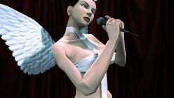 3d angel angel_halo angel_wings big_breasts black_hair bondage bondage_gear bondage_outfit breasts cleavage eve_(hitman_blood_money) female female_focus halo hitman hitman_blood_money huge_breasts io-interactive large_breasts official_art screenshot singing sling_bikini tied_hair video_games white_skin