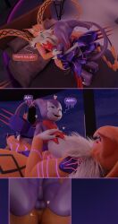 3d_(artwork) absurd_res ahe_gao anthro bandai_namco blender_(artwork) breast_grab breasts dialogue digimon digimon_(species) digital_media_(artwork) duo female genitals hand_on_breast hi_res hiddenmask18 impmon leg_wrap looking_pleasured male male/female meicrackmon meicrackmon_vicious_mode nude penis pussy vulva