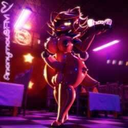 3d_(artwork) absurd_res animatronic anonymousfm anthro areola balls big_balls big_breasts big_penis breasts canid canine checkered checkered_floor chest_tuft digital_media_(artwork) erection eye_patch eyewear fexa_(cryptiacurves) five_nights_at_freddy's fox foxy_(fnaf) fredina's_nightclub futanari genitals glowing glowing_eyes gold_(metal) gold_tooth hi_res huge_balls huge_breasts huge_cock humanoid_genitalia humanoid_penis inside intersex looking_down low-angle_view machine mammal nipple_piercing nipples one_eye_obstructed penis piercing pupils robot scottgames slit_pupils smile solo standing tail thick_thighs tuft wide_hips yellow_eyes