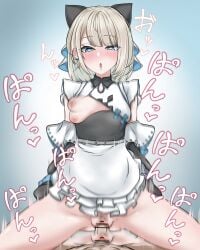 1boy 1girls :o blonde_hair blue_eyes blush bow bow_ribbon breasts censored clothed itoi_toi motion_lines neo-porte nipples nude_male open_mouth pink_nipples pubic_hair sex short_hair small_breasts vagina vaginal_penetration vaginal_sex virtual_youtuber wartr18