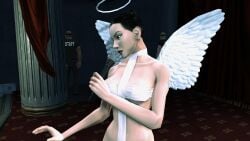 3d angel angel_halo angel_wings big_breasts black_hair bondage bondage_gear bondage_outfit breasts cleavage eve_(hitman_blood_money) female female_focus halo hitman hitman_blood_money huge_breasts io-interactive large_breasts official_art screenshot singing sling_bikini tied_hair video_games white_skin