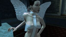 3d angel angel_halo angel_wings big_breasts black_hair bondage bondage_gear bondage_outfit breasts cleavage eve_(hitman_blood_money) female female_focus halo hitman hitman_blood_money huge_breasts io-interactive large_breasts official_art screenshot sling_bikini tied_hair video_games white_skin