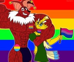 anthro big_breasts brainrot breasts buff furry get_a_job hyehehe hyehehe_(my_singing_monsters) hyena krillby my_singing_monsters mythical_island mythical_monster_(my_singing_monsters) pecs pride_colors pride_flag pride_month sexy shitpost shrimp swimsuit