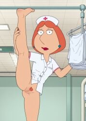 1woman ai_assisted ai_generated bottomless bottomless_female contortion family_guy female flexible front_view fucked_from_behind ginger ginger_female ginger_hair holding_leg_up holding_up_leg lois_griffin milf nurse nurse_costume nurse_hat nurse_uniform orange_hair orange_hair_female orange_pubic_hair panties panties_down red_hair redhead_female talking talking_to_partner white_panties