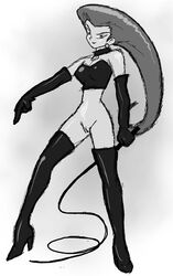 atomictiki boots clothes female female_only high_heel_boots human human_only jessie_(pokemon) monochrome pokemon sketch solo standing tagme thigh_boots vulva whip