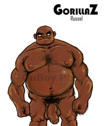 bald bald_man chubby chubby_male foreskin gorillaz guboy hairy hairy_armpits hairy_balls hairy_chest hairy_male love_handles male male_only musician nipples nude nude_male pubes russel_hobbs watermark white_background yaoi