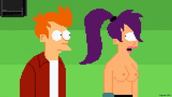 1boy 1girls fapman futurama philip_j_fry pixel_art purple_hair tagme turanga_leela