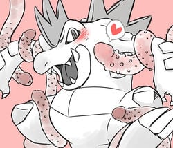 ambiguous_gender blush fangs feraligatr heart komeko-nk pink_background pokemon scalie tentacle