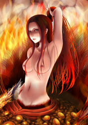 breasts chaos_witch_quelaag dark_souls first_person_view fromsoftware long_hair monster_girl navel nipples orange_eyes red_hair