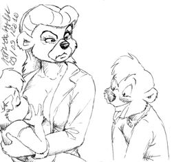 anthro asthexiancal bear bow breastfeeding clothing cub disney female fur furry kit_cloudkicker male mammal molly_cunningham monochrome rebecca_cunningham rough_sketch tagme talespin