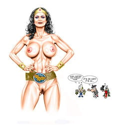 1girls actress armando_huerta big_breasts black_hair blue_eyes breasts celebrity dc dc_comics dialogue female female_focus hairy_pussy lynda_carter navel nipples nude_female posing pubic_hair pussy smile solo speech_bubble tiara wonder_woman wonder_woman_(1975) wonder_woman_(lynda_carter) wonder_woman_(series)