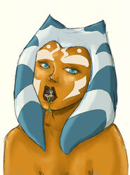 1girls ahsoka_tano blue_eyes clone_wars cum cum_in_mouth cum_inside female_focus female_only fishbunny looking_at_viewer nude open_mouth simple_background solo star_wars tagme the_clone_wars:_season_one togruta white_background