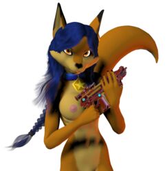 3d blue_hair breasts carmelita_fox color exposed_breasts female female_only fox front_view fur furry nude sly_cooper_(series) smooth_fur solo transparent_background unrealfox