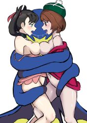 2girls after_kiss black_hair blue_eyes bottomless_skirt breast_press breasts breasts_out brown_eyes brown_hair clothed clothed_sex clothing dominant_feral drooling female female_on_feral feral_on_female feral_on_human game_freak gloria_(pokemon) grapploct human_on_feral human_on_pokemon interspecies lesbian_kiss light-skinned_female light_skin marnie_(pokemon) multiple_girls nintendo nivi no_bra open_mouth partially_clothed penetration pokemon pokemon_(game) pokemon_(species) pokemon_ss pokephilia pressed_together saliva saliva_string saliva_trail sex simple_background skirt skirt_lift spread_legs tentacle tentacle_sex vaginal_penetration