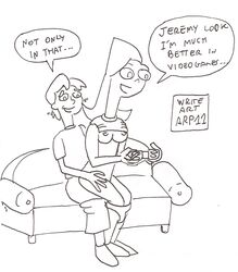 arp candace_flynn disney female human jeremy_johnson male monochrome nipples phineas_and_ferb rough_sketch straight tagme