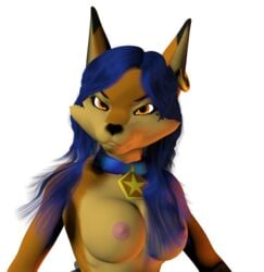 3d blue_hair breasts carmelita_fox color exposed_breasts female female_only fox fur furry furry_breasts nude sly_cooper_(series) smooth_fur solo transparent_background unrealfox