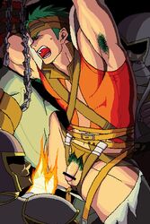 armpit_hair artist_request bondage boyd_(fire_emblem) captured censored fire fire_emblem fire_emblem:_path_of_radiance fire_emblem:_radiant_dawn flaccid male male_focus malesub open_mouth pain penis pubic_hair restrained screaming tagme torn_clothes torture yaoi