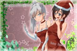 artist_request blue_eyes blush christmas christmas_lingerie christmas_outfit lingerie red_hair ruby_rose rwby silver_eyes weiss_schnee white_hair