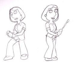 balls big_penis black_and_white buttons clothed clothing dickgirl earrings family_guy futanari human intersex lois_griffin monochrome neokat pants penis shirt shoes short_hair sketch solo