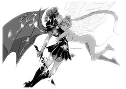 2girls angel_wings armor bishoujo_senshi_sailor_moon breasts chaos_galaxia demon_wings female female_only greyscale hug monochrome nude sailor_galaxia shadow_galactica tagme teruchan usagi_tsukino villainess wings yuri