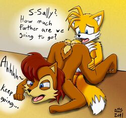 anthro barefoot canine chipmunk color english_text female fox fur furry interspecies male roop sally_acorn sonic_(series) straight tagme tail tails testicles text unbirthing vore what