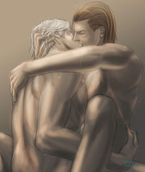 color credo dante devil_may_cry hair kissing male male_only multiple_males yaoi