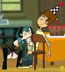 bigtyme birthday bk7socko breasts canon_panties cody_(tdi) fellatio green_hair gwen_(tdi) oral panties purple_panties spread_legs squatting tagme thighhighs total_drama_island wet_panties