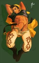 1boy 2011 abs alternate_version_available artist_request artist_signature belt boots brown_hair brown_pubic_hair erect hands_behind_head male male_only nintendo penis pillow pipit pubic_hair skyward_sword solo the_legend_of_zelda the_legend_of_zelda:_skyward_sword