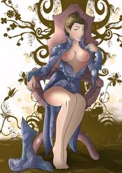 1girls areolae barefoot blue_eyes breasts breasts_out color dungeons_and_dragons elf elf_ears elf_female female female_only hotdesigns2 looking_at_viewer nipples sitting sitting_on_chair solo solo_female tagme