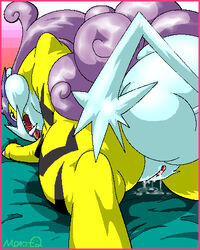 back_view color female female_only feral fur furry furry_only looking_back nintendo nude pokémon_(species) pokemon pussy pussy_juice raikou solo tagme tail vulva