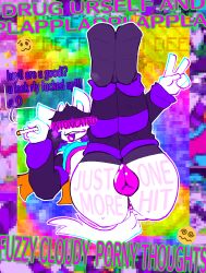 animal_genitalia animal_vulva anthro anus ass canine_genitalia canine_vulva catjamn censored_eyes censored_face clothed clothing dialogue dialogue_box drugs emoji exposing_pussy fangs female genitals gooning_edit hi_res marijuana partially_clothed pixelated_background presenting presenting_hindquarters presenting_vulva smoke smoke_from_mouth smoking smoking_marijuana solo subliminal subliminal_message substance_intoxication teasing teasing_viewer teasing_with_butt teasing_with_feet teeth vulva xcite_(catjam)